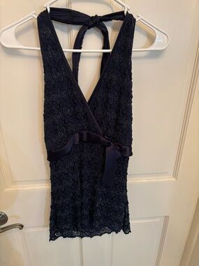 Studio 1940 Navy Beaded Lace Halter Dress